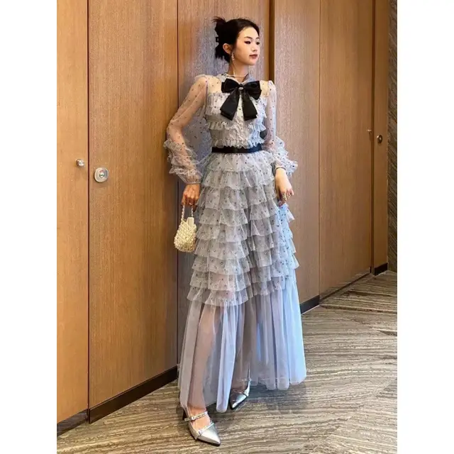 Polka Dot Classic Style Waist tight Temperament Dress Gray - Shop at LoveMi
