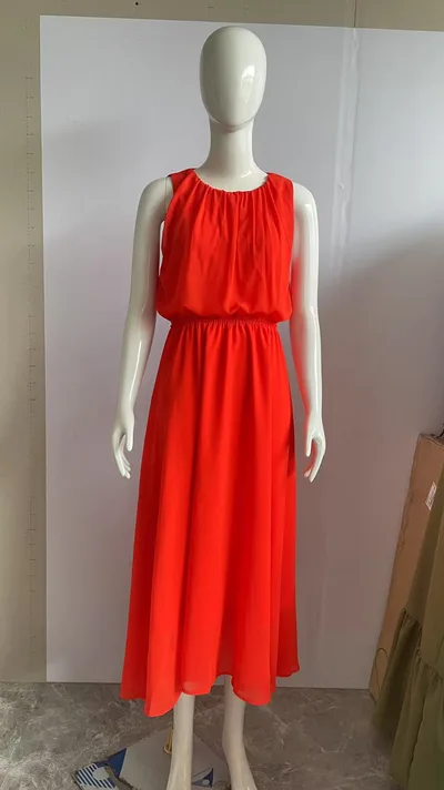 Sleeveless Waist tight Dress Women Orange Red - Shop at LoveMi