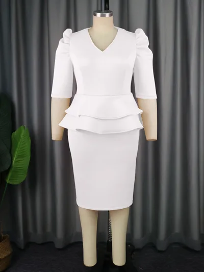 Pleated Sleeve Patchwork Meat Covered High Waist Dress White - Shop at LoveMi