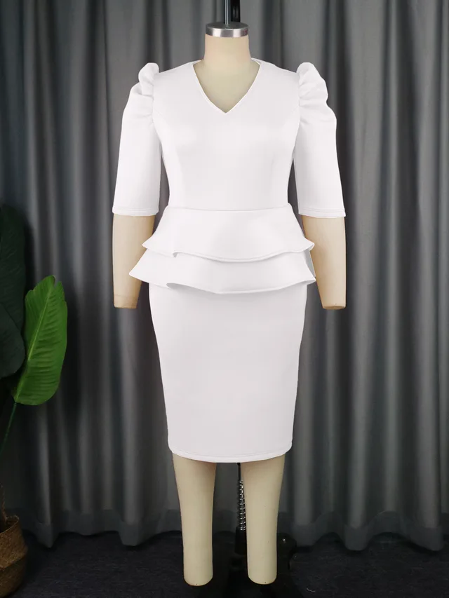 Pleated Sleeve Patchwork Meat Covered High Waist Dress White - Shop at LoveMi