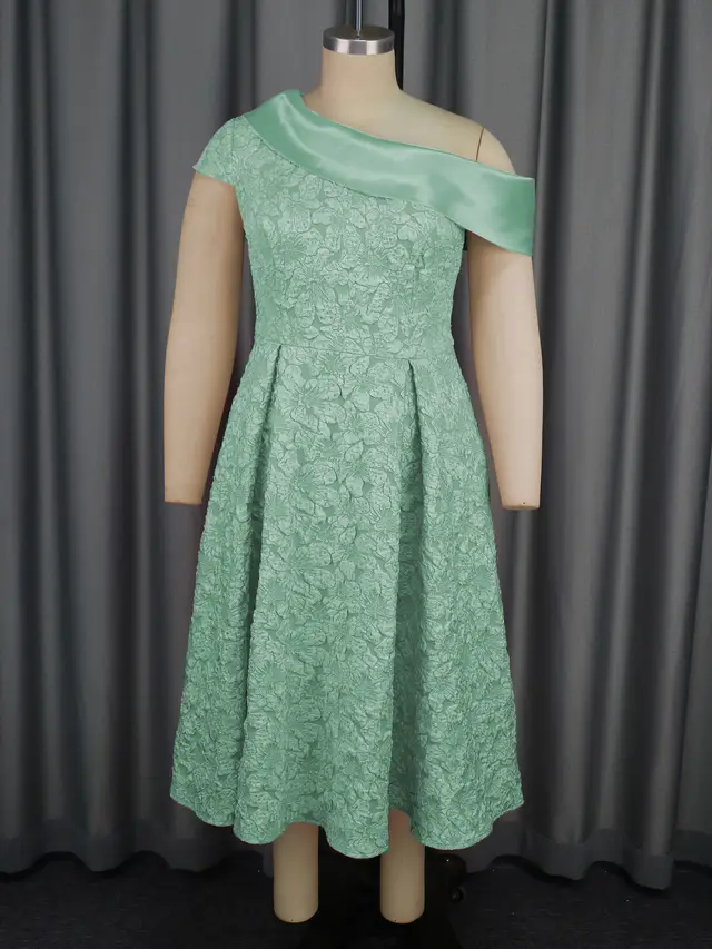 Jacquard Party Banquet Diagonal Collar Large Skirt A Line Dress Light Green - Shop at LoveMi