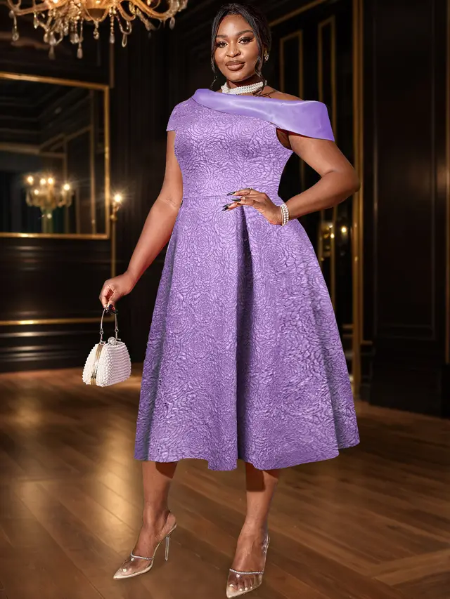 Jacquard Party Banquet Diagonal Collar Large Skirt A Line Dress Purple - Shop at LoveMi