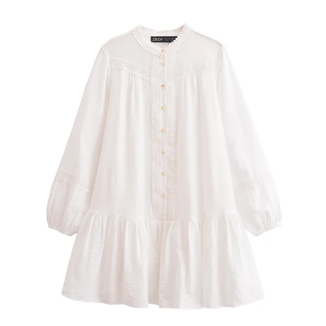 Lace Round neck Long sleeved Dress Ladies White - Shop at LoveMi