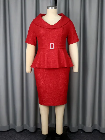 Red Slimming Lapel Skirt Short Dress Dress Red - Shop at LoveMi