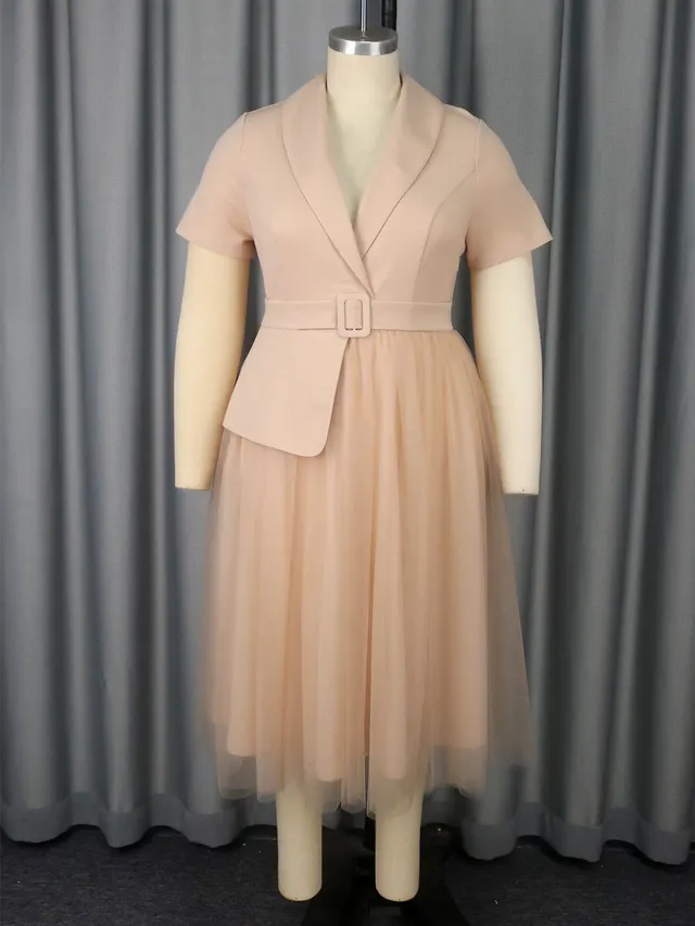 Slim Fit Slimming Suit Skirt Belt Mesh Dress Khaki - Shop at LoveMi