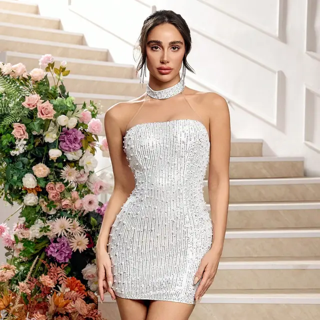 Fashion Solid Color Sexy Hollow out Lace Evening Dress Dmxh241114 White - Shop at LoveMi