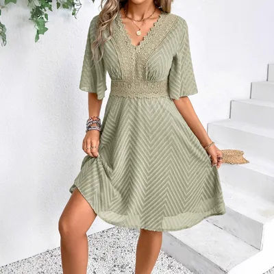 European And American Summer New Lace Thread Casual Dress Pea Green - Shop at LoveMi