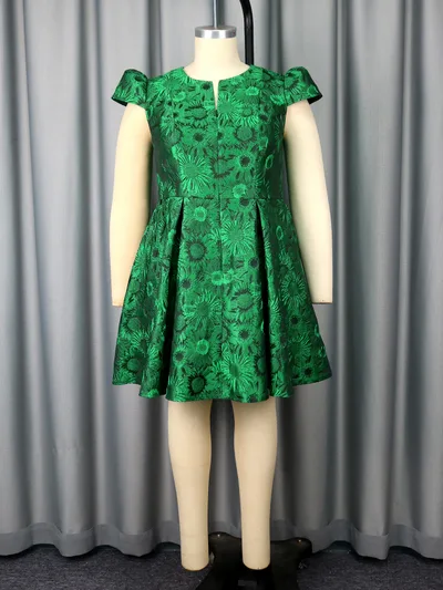Party Commuter Comfortable A Swing Slimming Jacquard Dress Green - Shop at LoveMi