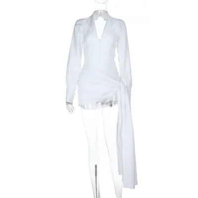 Sexy V neck Ribbon Backless Hip Skirt For Women White - Shop at LoveMi