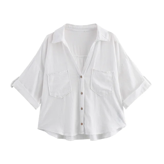 Retro Style Fashionable All match Lapel Single Breasted Short Top White - Shop at LoveMi