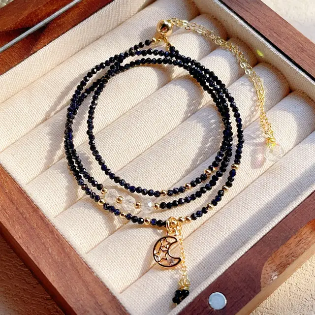 Multi layer Bracelet Blue Gold Sand Stone Cut Three ring Bracelet For Women Blue San - Shop at LoveMi