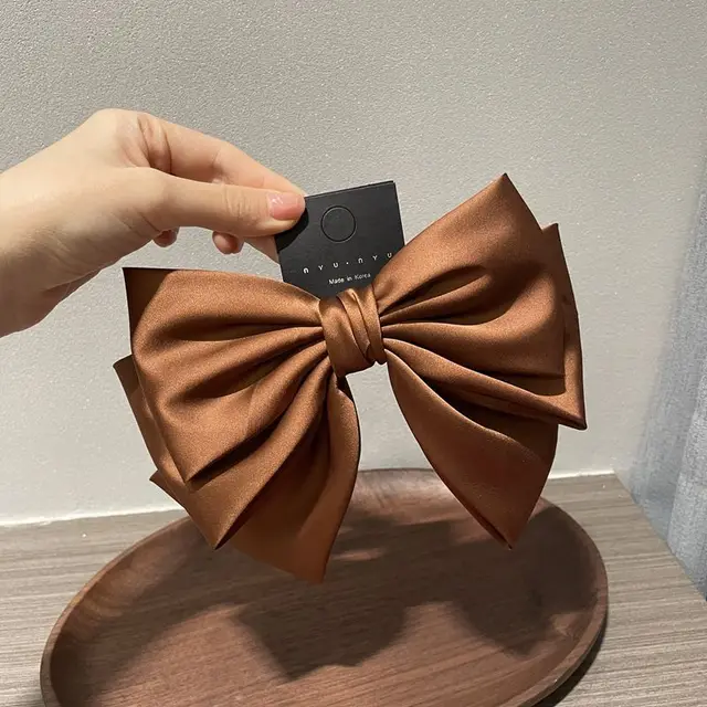 Women's Solid Color Drape Satin Bow Barrettes Brown - Shop at LoveMi