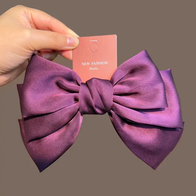 Women's Solid Color Drape Satin Bow Barrettes Purple - Shop at LoveMi
