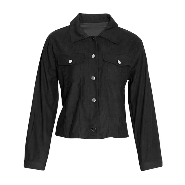 Women's Corduroy Long Sleeve Jacket Casual Button Up Coat With Flap Pockets Black - Shop at LoveMi
