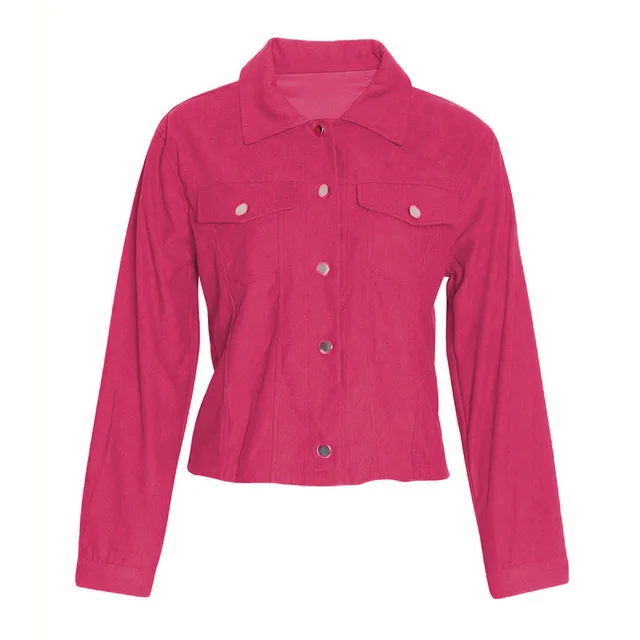 Women's Corduroy Long Sleeve Jacket Casual Button Up Coat With Flap Pockets Rose Red - Shop at LoveMi