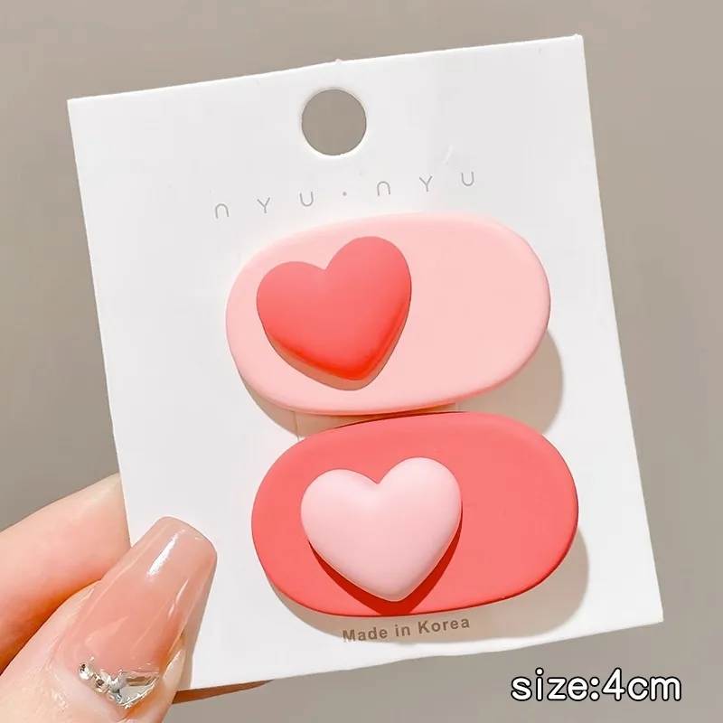 Korean Style Simple Hair Clip Heart Flowers Hair Accessories - Oval Love Pink 2 Pieces - View 1