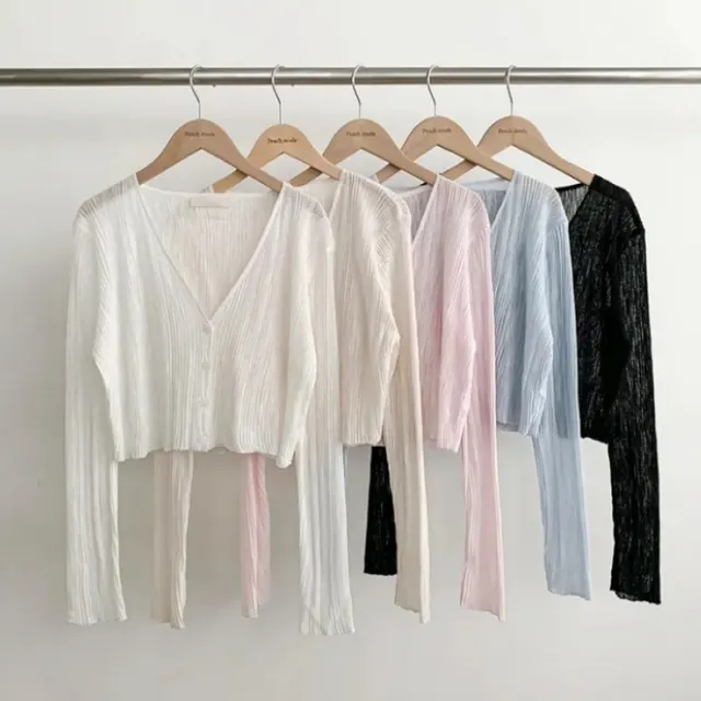 Solid Color Long Sleeve Buckle Sun Protection Cardigan Sweater Apricot - Shop at LoveMi