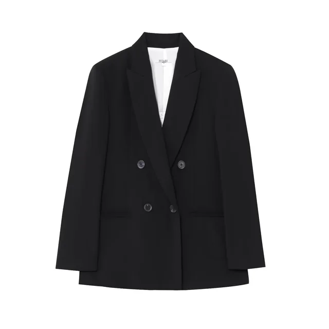 Pleated Wide Leg Pants With Padded Shoulder Double Breasted Blazer Black Top - Shop at LoveMi