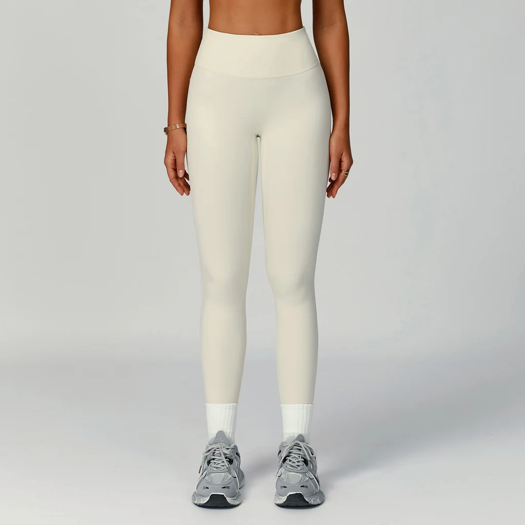 Eco-friendly Recycled High Waist Tights Outdoor Running Yoga Pants - Cream Apricot
