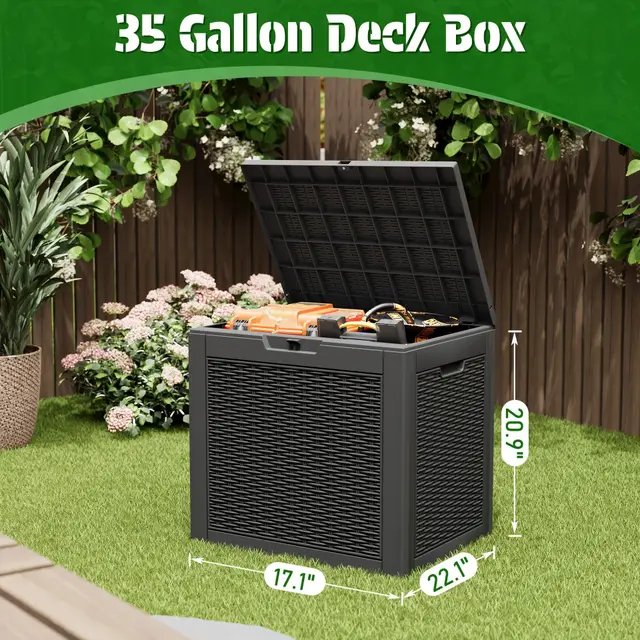 35 Gallon Waterproof Outdoor Terrace Box With Lock Hole Storage Box Black - Shop at LoveMi