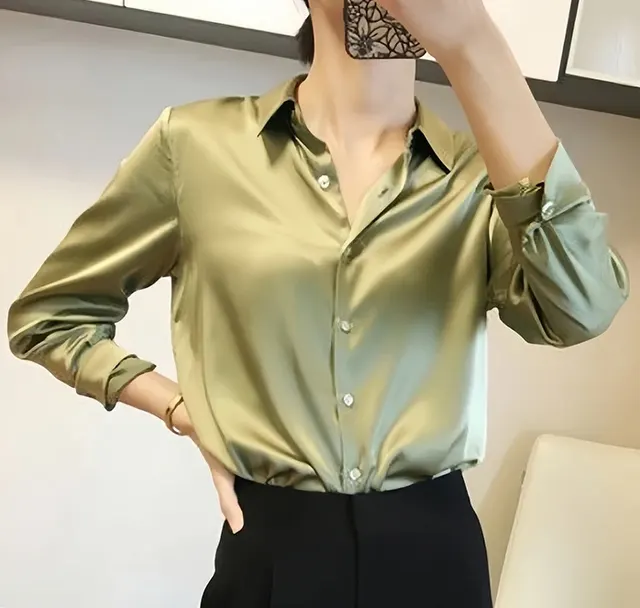 Women's High grade Green Satin Shirt Green - Shop at LoveMi
