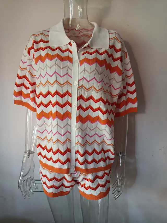 Cardigan Short Sleeve Shorts Sweater Suit Coral - Shop at LoveMi