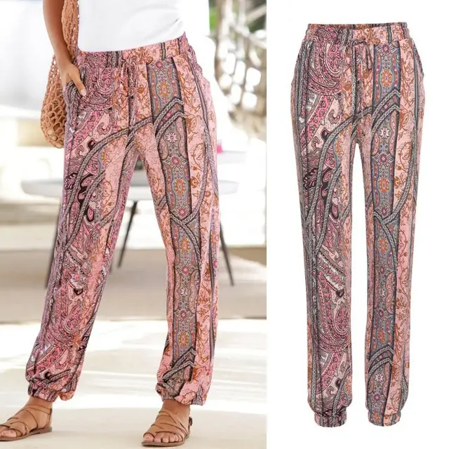 Women's Elastic Waist Printed Pocket Lace up Leggings Pink - Shop at LoveMi