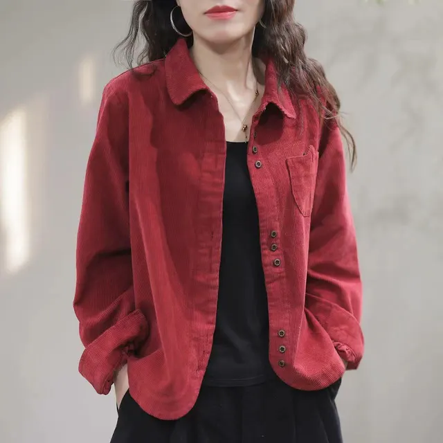 Long Sleeve Loose Leisure Slimming Coat Top Wine Red - Shop at LoveMi