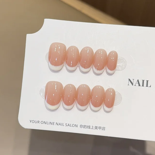 Baramine French Style Handmade Wear Armor High Sense Nail Stickers Fake Nail Tip Peach Milk Method - Shop at LoveMi