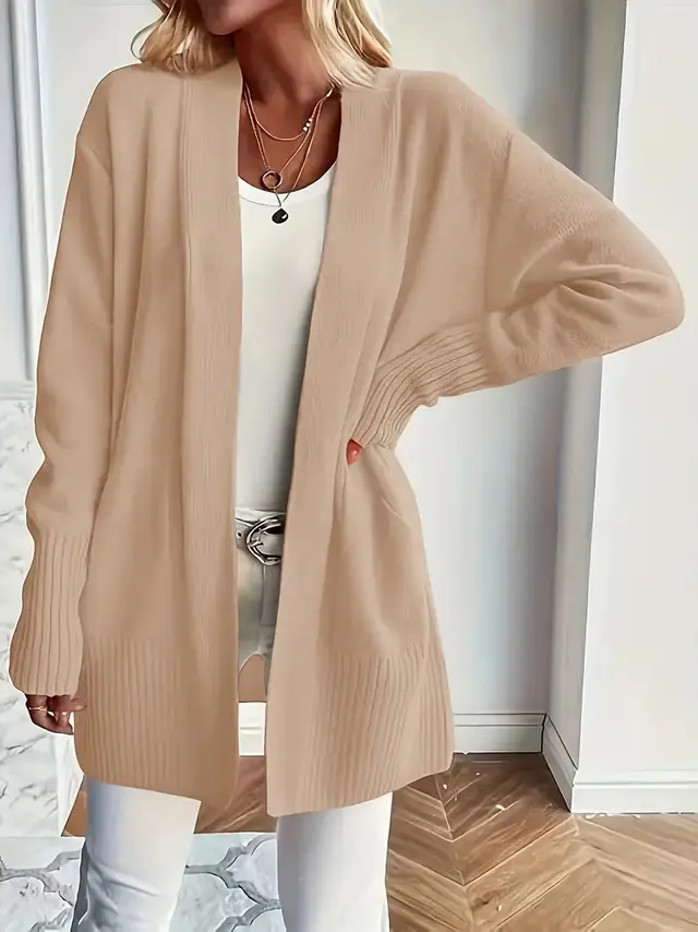 Casual Simple Elegant Shawl Sweater With Pockets Khaki - Shop at LoveMi