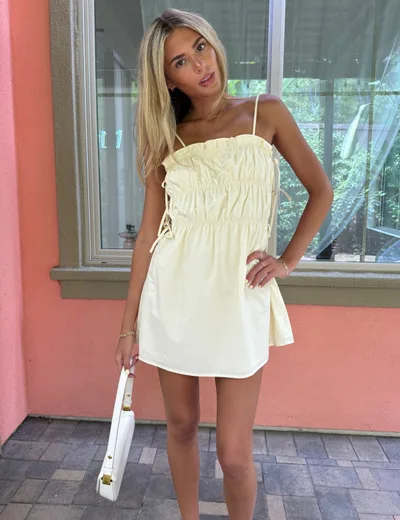 Lace up Solid Color Shoulder Strap Tube Top Dress Milky White - Shop at LoveMi