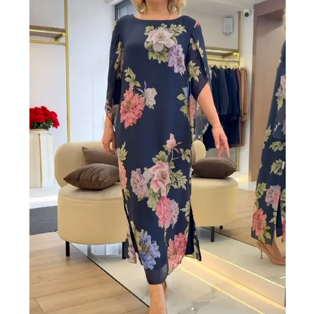 Summer Fashion Elegant Printed Women's Dress Dark Blue - Shop at LoveMi