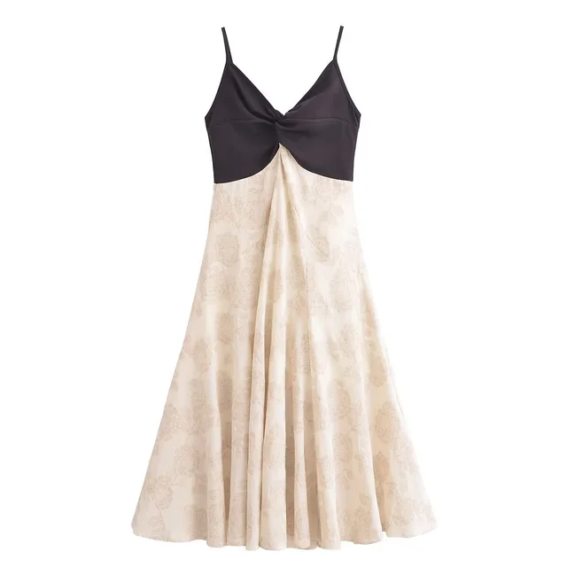 Patchwork Waist slimming Jacquard Backless Suspender Dress - Shop at LoveMi