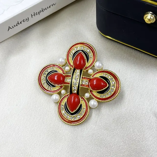 Classic Medieval Baroque Cross Crystal Brooch Vintage Style 6 - Shop at LoveMi