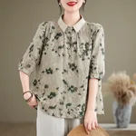Women's Short-sleeved Shirt Cotton And Linen Style Top
