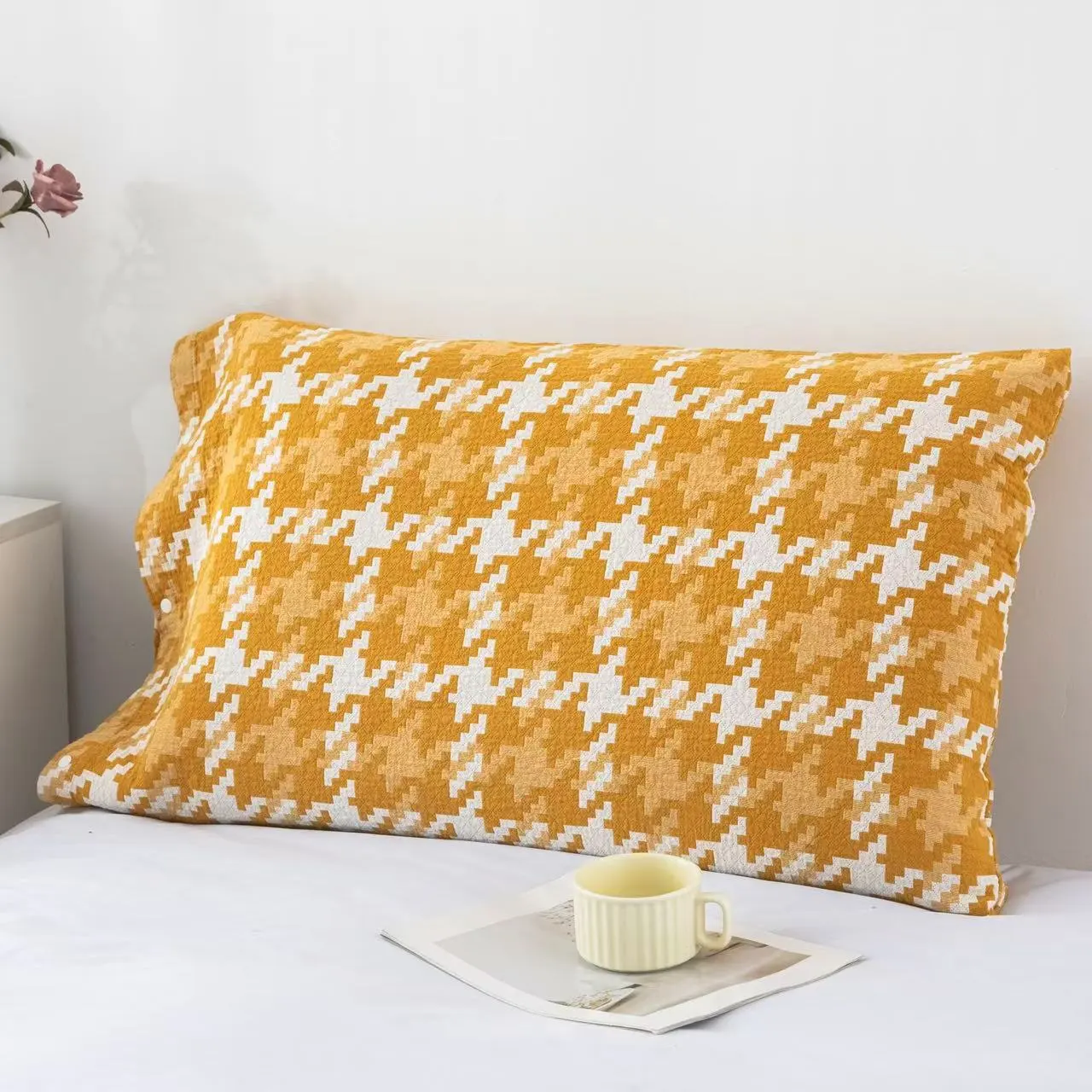 Home Soft Decoration Gold Sofa Pillow Cases - Houndstooth Yellow