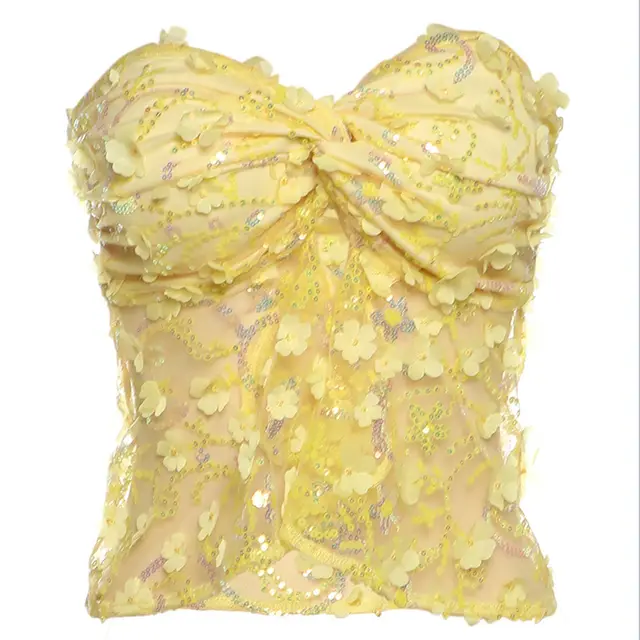 Women's Slim Fit Slim Fit Tube Top Backless Sequined Vest Yellow - Shop at LoveMi