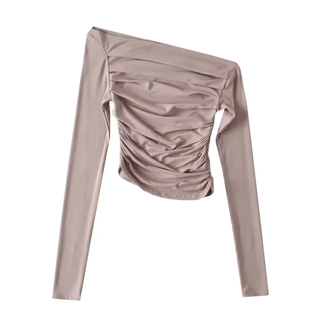 Off shoulder Off shoulder Collar Long Sleeve Bottoming Shirt Khaki - Shop at LoveMi