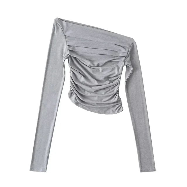 Off shoulder Off shoulder Collar Long Sleeve Bottoming Shirt Light Gray - Shop at LoveMi
