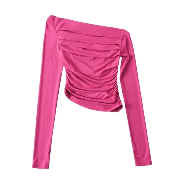 Off shoulder Off shoulder Collar Long Sleeve Bottoming Shirt Rose Red - Shop at LoveMi