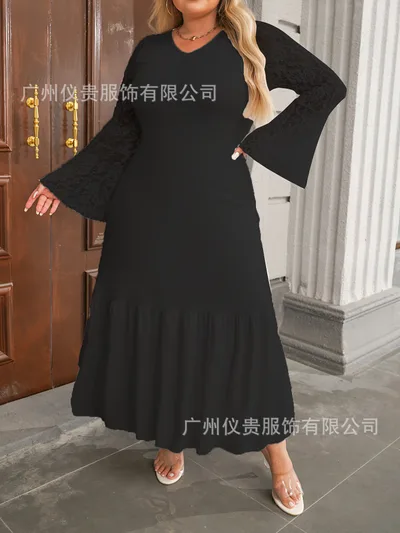 Casual Ladies Plus sized Elegant Lace Dress Black - Shop at LoveMi