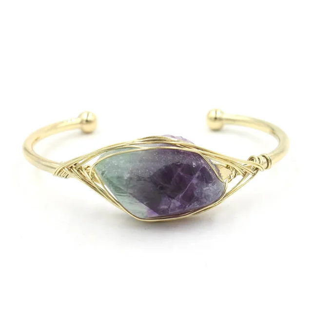 Natural Raw Gemstone Winding Crystal Simple Opening Classic Bracelet Green Fluorite - Shop at LoveMi