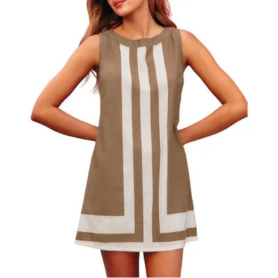 Casual And Comfortable Suspender Skirt Vacation Style Brown Sleeveless Short - Shop at LoveMi