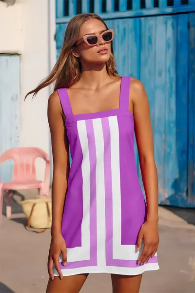 Casual And Comfortable Suspender Skirt Vacation Style Purple Strap Short - Shop at LoveMi