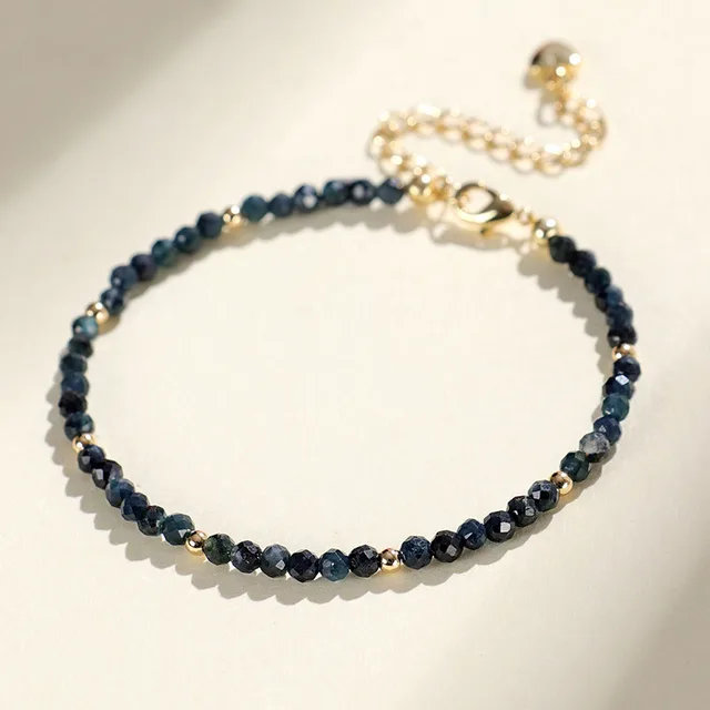 3mm Blue Tourmaline Cut Beaded Bracelet Blue Gold - Shop at LoveMi