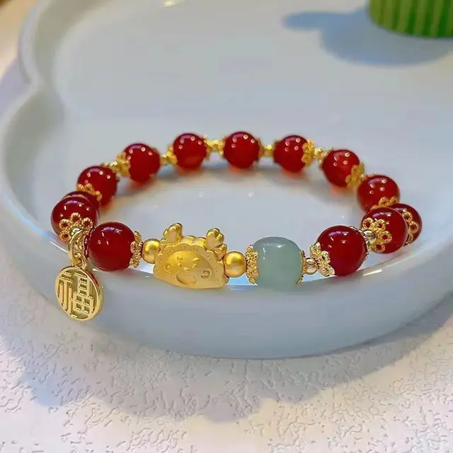 Niche Girlfriends Ice Crack Floral Glazed Bracelet S392 Red Bead - Shop at LoveMi