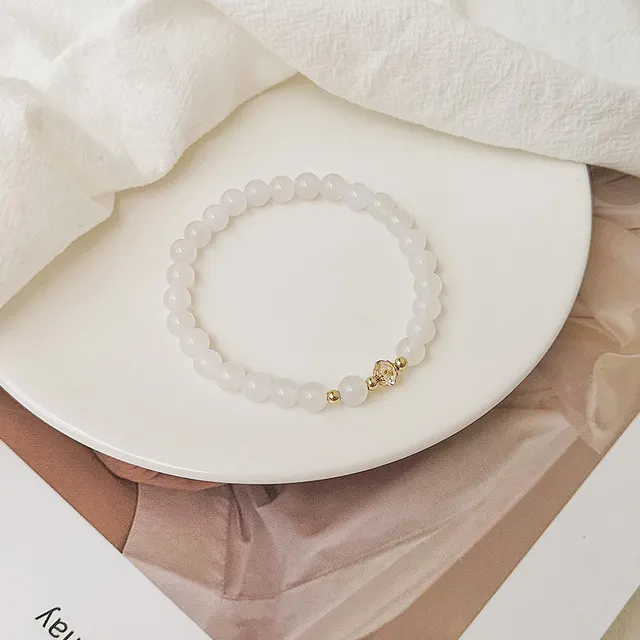 Natural Crystal Women's 14K Gilded Accessories Aquamarine Bracelet White Agate - Shop at LoveMi