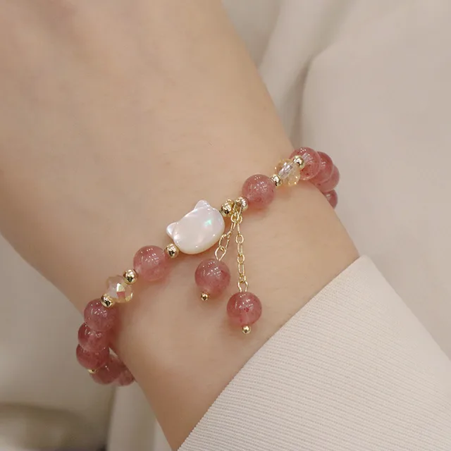 Women's Natural Crystal Bracelet Design Strawberry Quartz - Shop at LoveMi