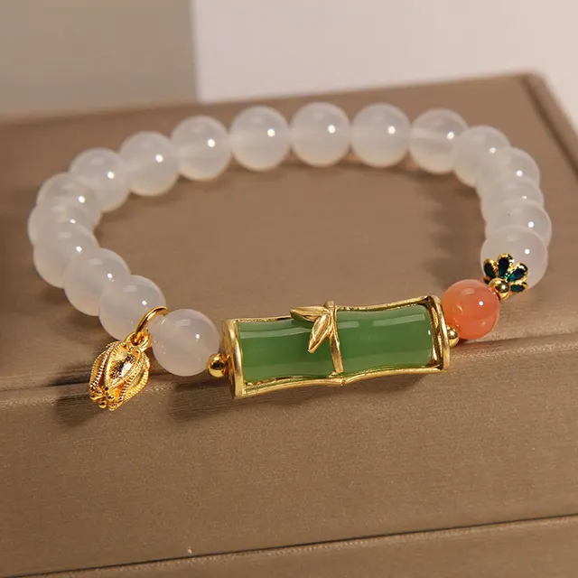 Mild Luxury Retro White Agate Jasper New Bamboo Beaded Bracelet For Women White Agate - Shop at LoveMi