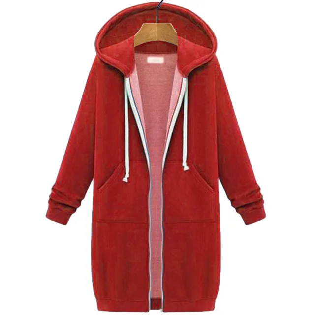 Women's Mid length Hooded Long Sleeve Sweater Red - Shop at LoveMi
